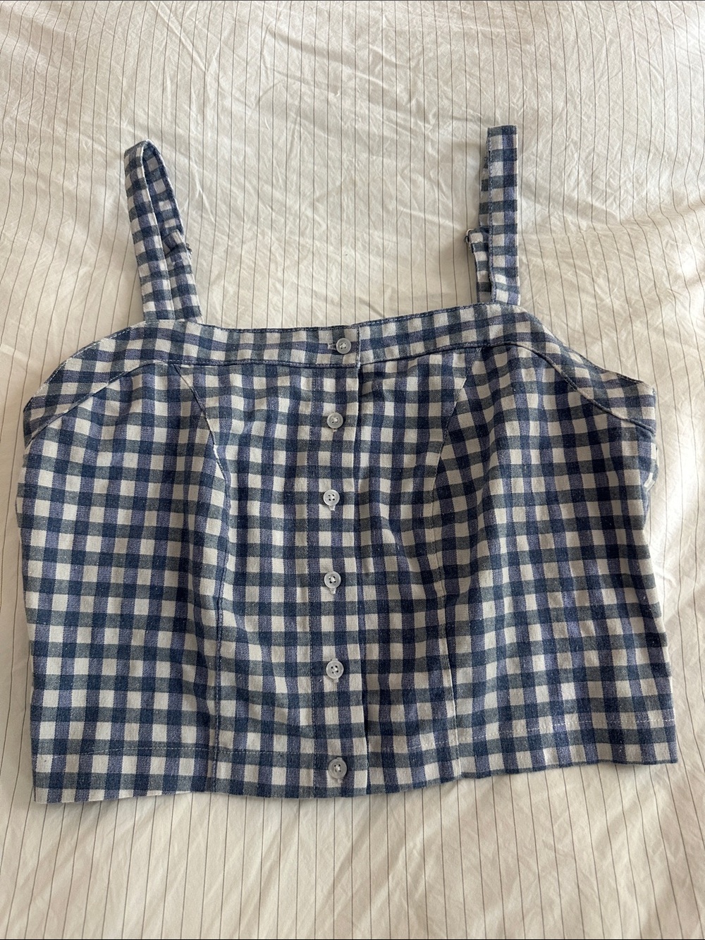 John Galt Blue & White Gingham Button-Front Crop Camisole